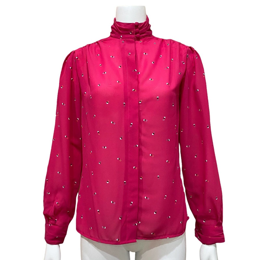 CHAUS WOMAN Fuchsia High Collar Button Blouse Shirt size 10
